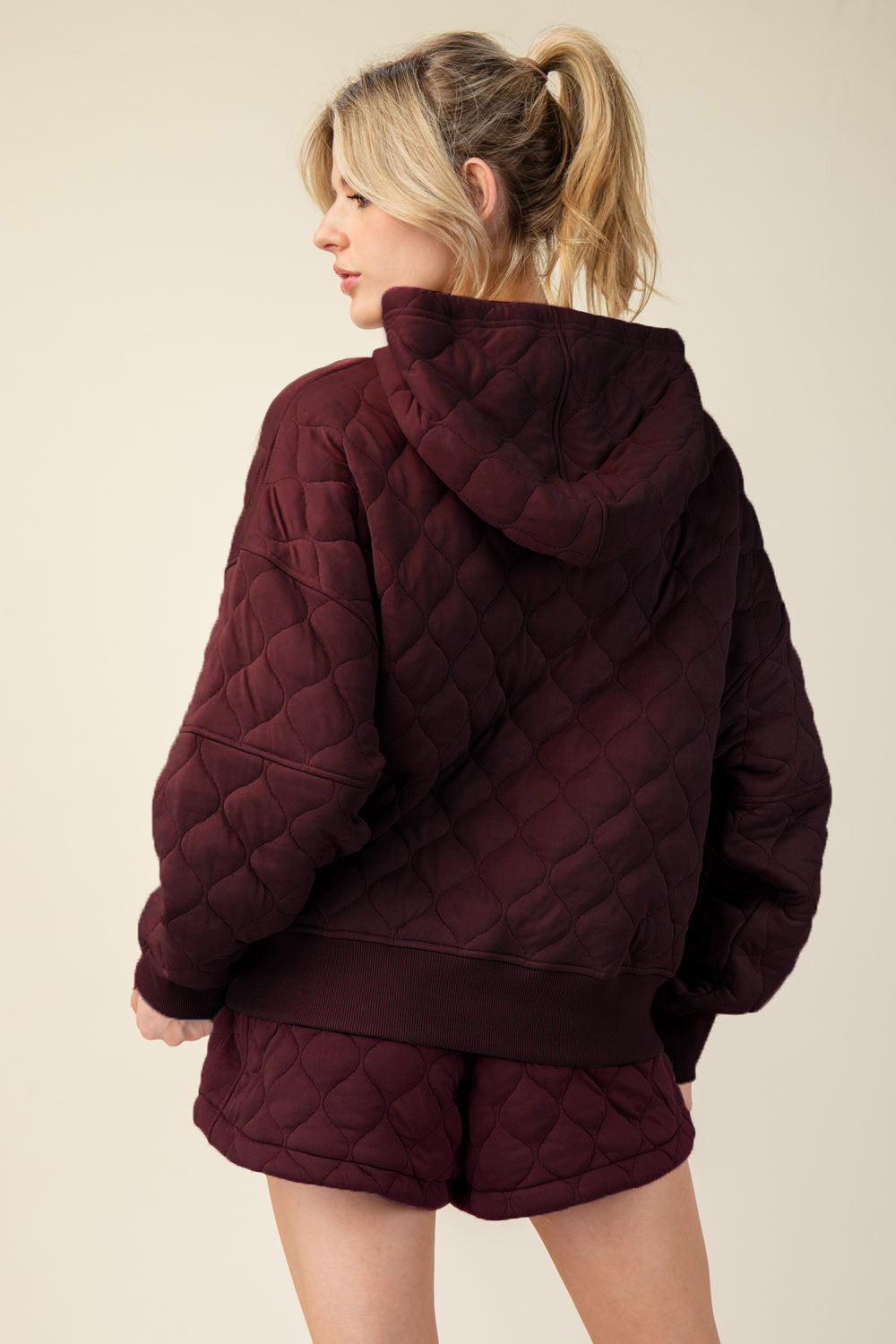 QUILTED QUARTER ZIP HOODIE JACKET