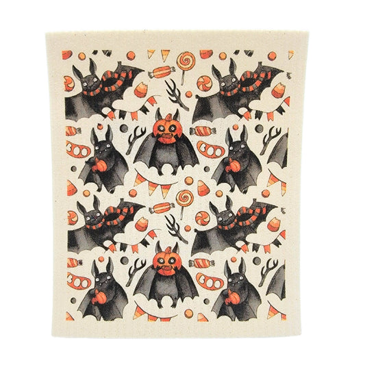 Boo Bat Fall Pattern Swedish Dishcloth - Halloween Decor