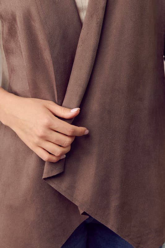 Suede Drape Soft Jacket With Contrast Rib