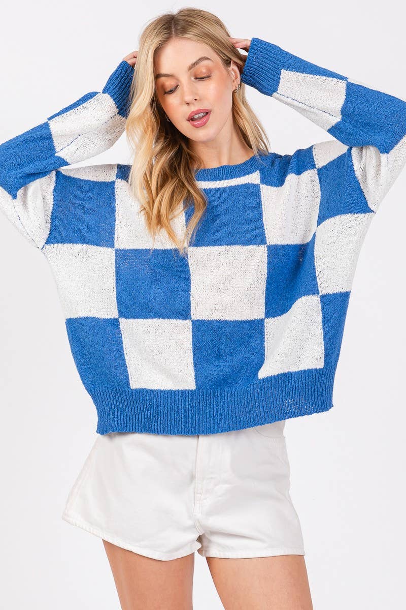 Game Day Checker Sweater Top