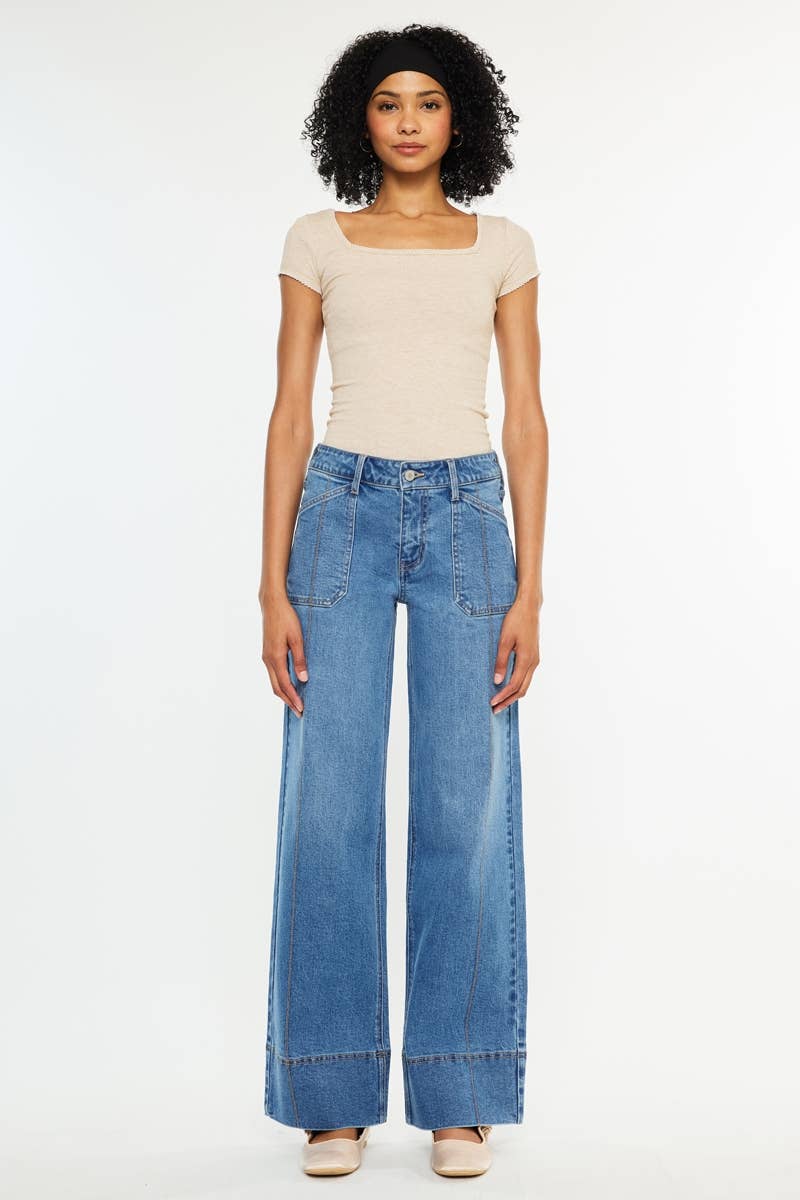 KAN CAN MID RISE WIDE LEG JEANS