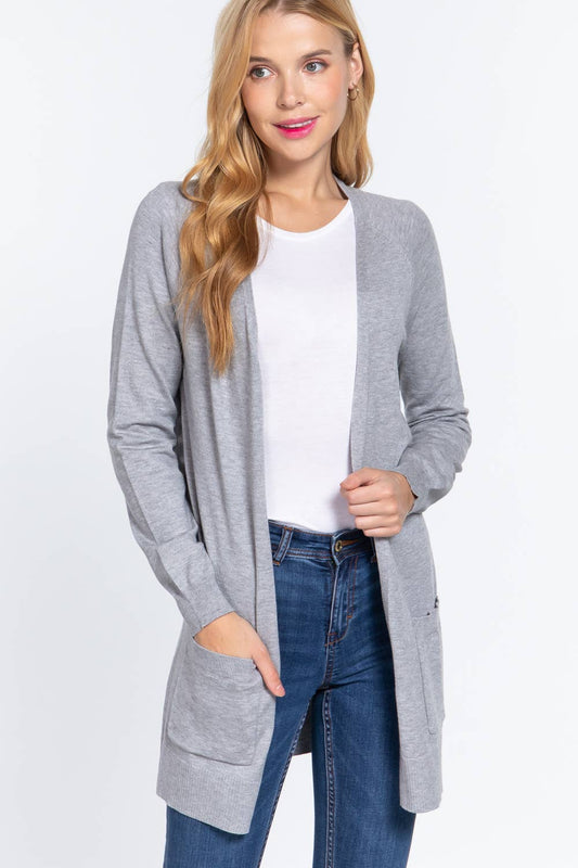 Long Raglan Sleeve with Pocket Open Sweater Cardigan