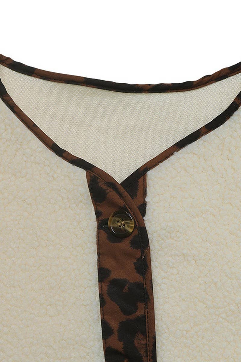 Casul Leopard Print Contrast Crew Neck Jacket