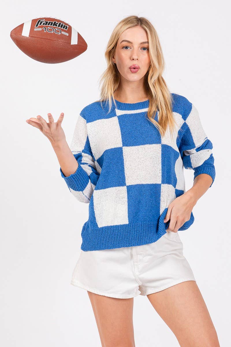 Game Day Checker Sweater Top