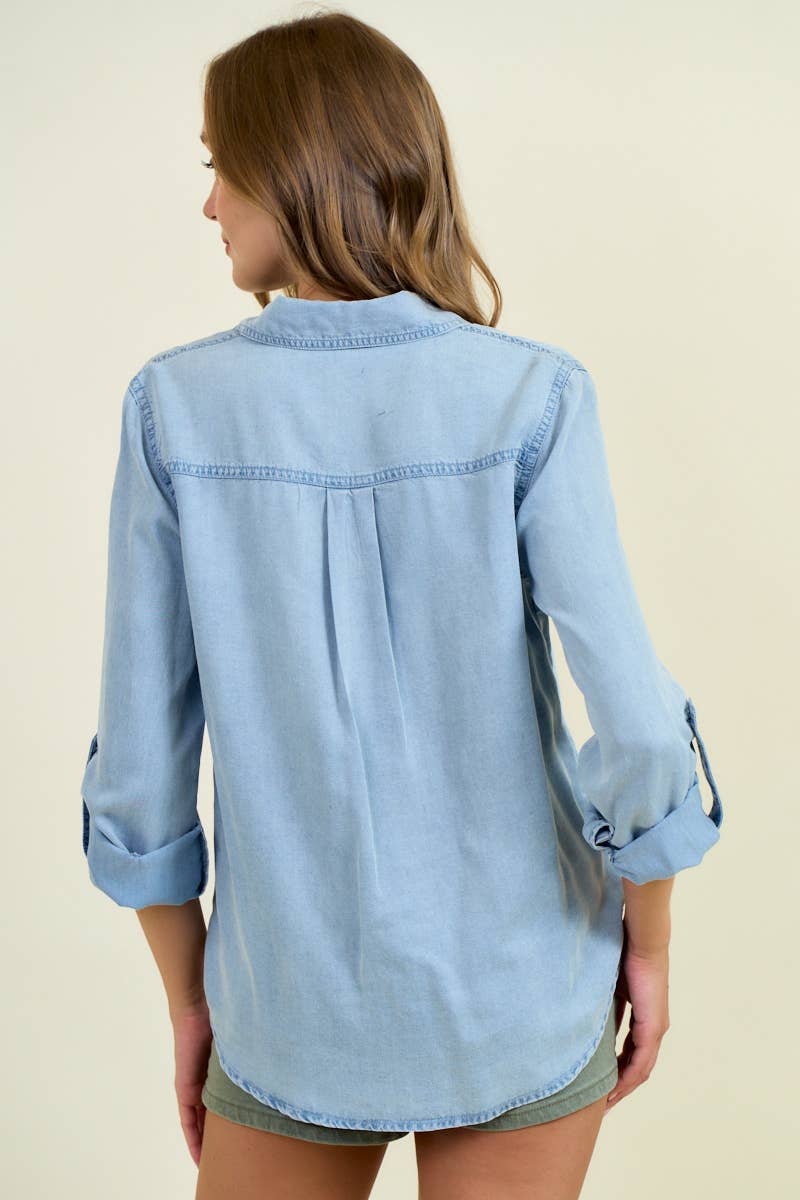 Chambray Button Down Shirt With Roll up Sleeve