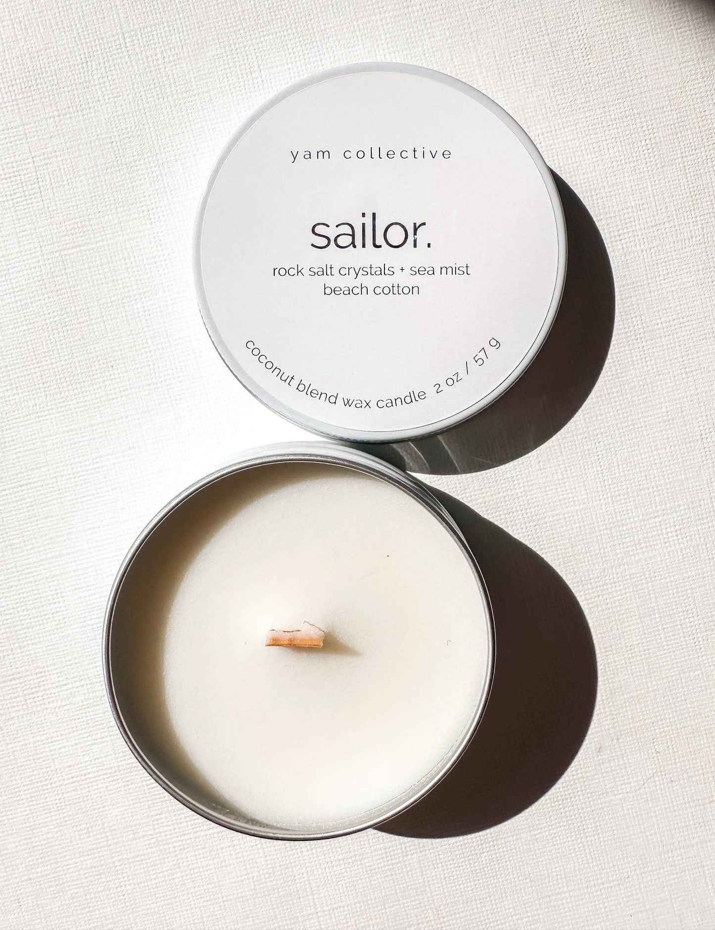 Sailor- 2 oz rock salt, sea mist, cotton Travel Tin Candle
