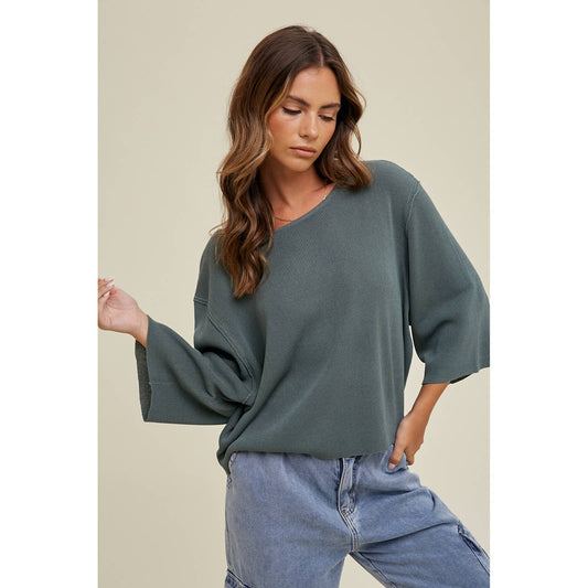 3/4 SLEEVE DROP SHOULDER SWEATER / WL24-8508