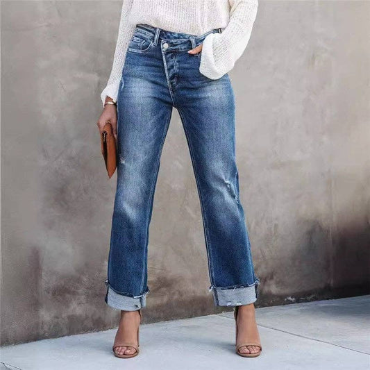 Relaxed Fit Straight Leg Denim Jeans