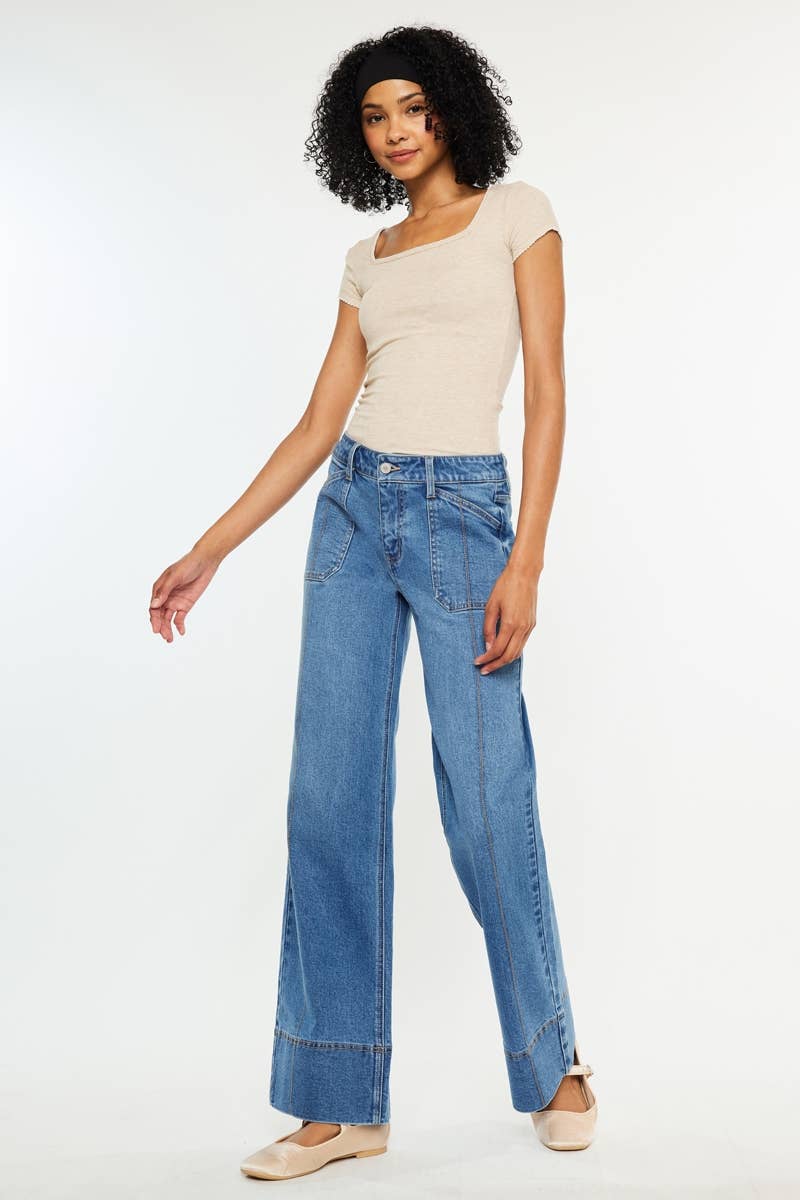 KAN CAN MID RISE WIDE LEG JEANS