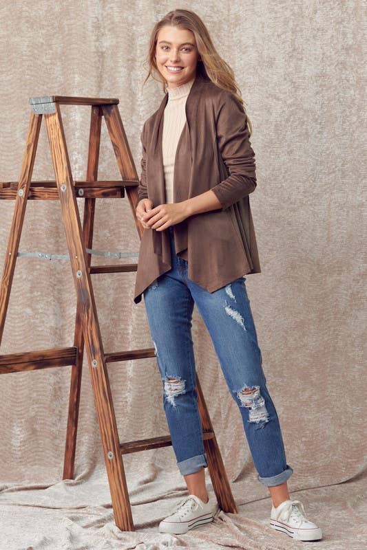 Suede Drape Soft Jacket With Contrast Rib