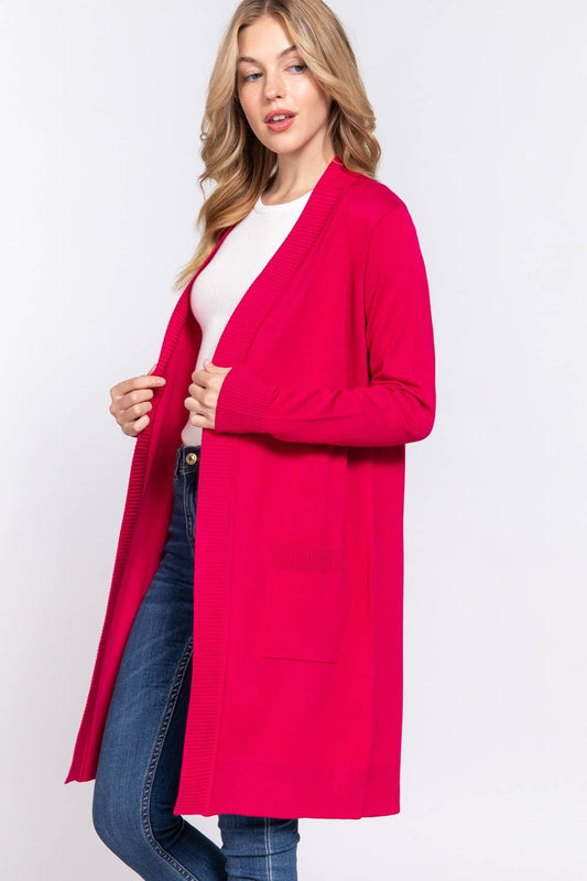 Long Sleeve Rib Banded Open Tunic Sweater Cardigan