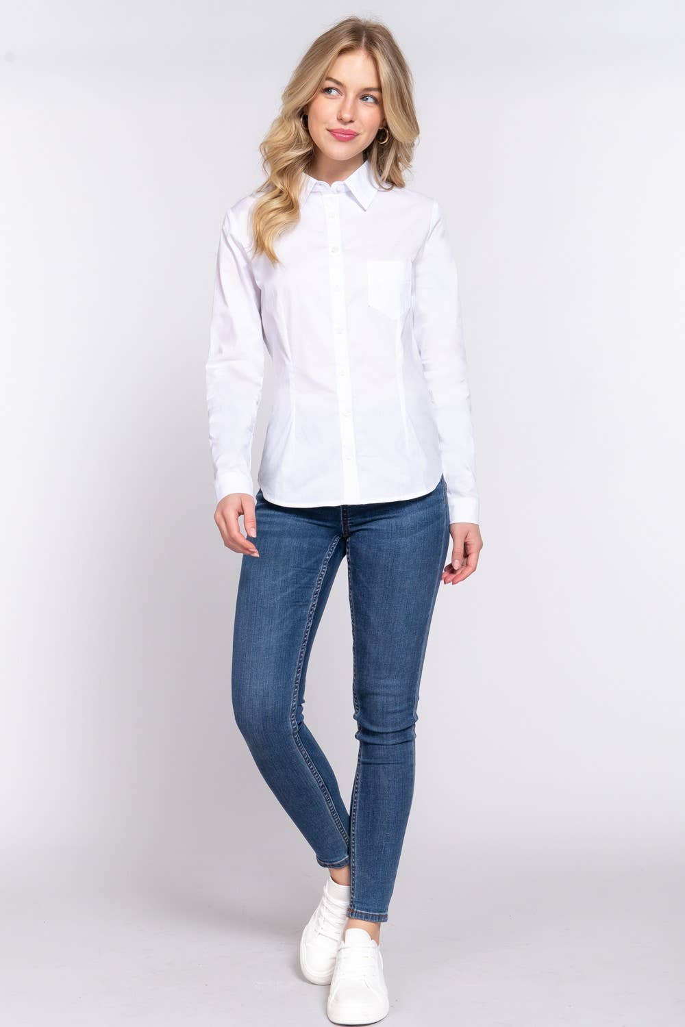 Long Sleeve Button Down Stretch Poplin Shirt