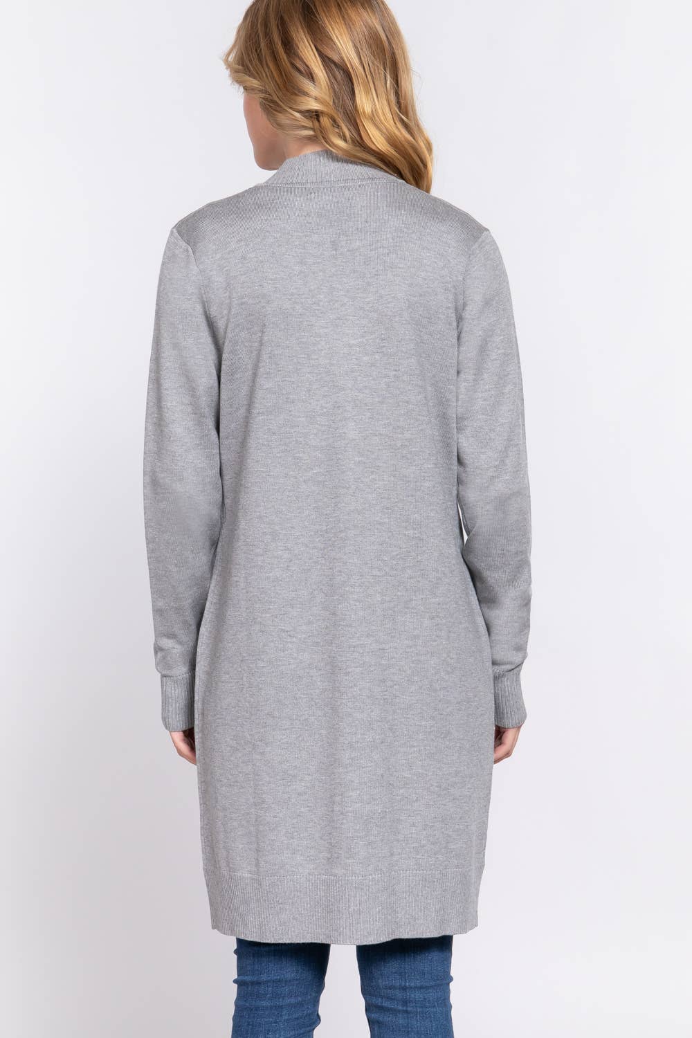 Long Sleeve Rib Banded Open Tunic Sweater Cardigan