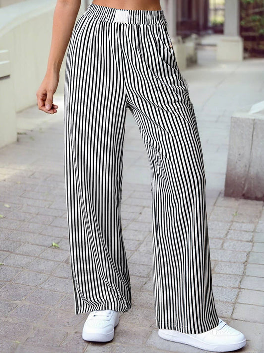 Stripe Pocketed Loose Pants