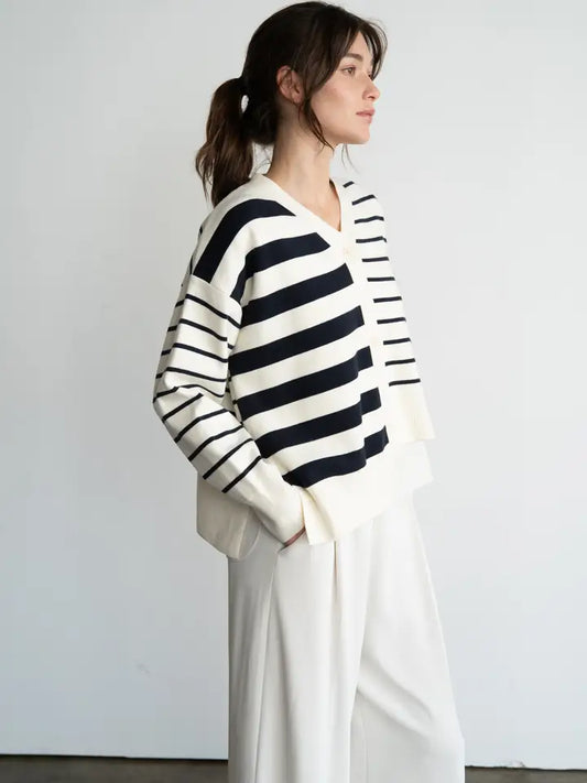 Contrast Striped Sweater Cardigan