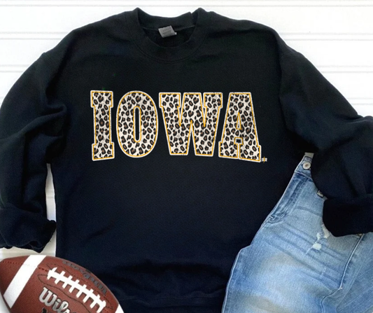 Leopard Gold Block Letters Black Sweatshirt