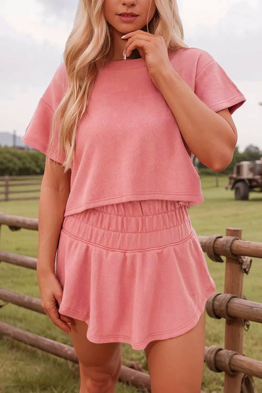 Cropped Tee and Ruffle High Waist Skort Set