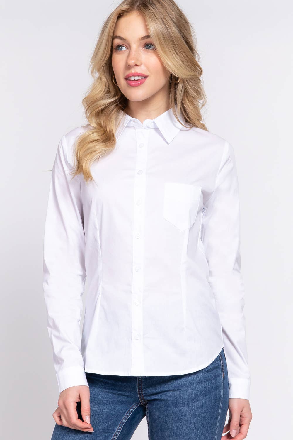 Long Sleeve Button Down Stretch Poplin Shirt