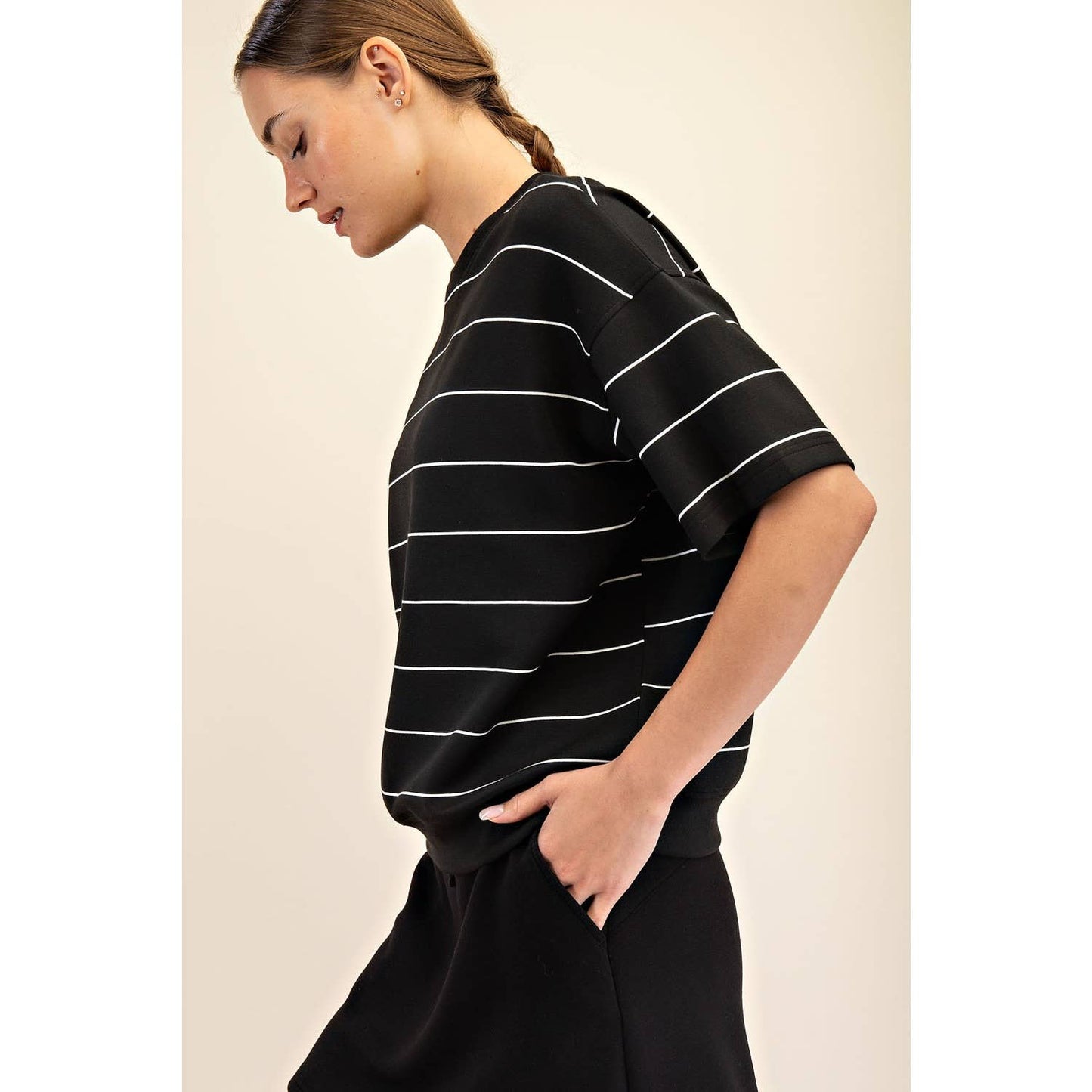 MODAL SCUBA STRIPE BASIC SHORT SLEEVE TOP