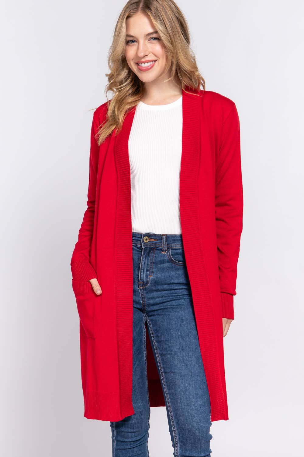 Long Sleeve Rib Banded Open Tunic Sweater Cardigan