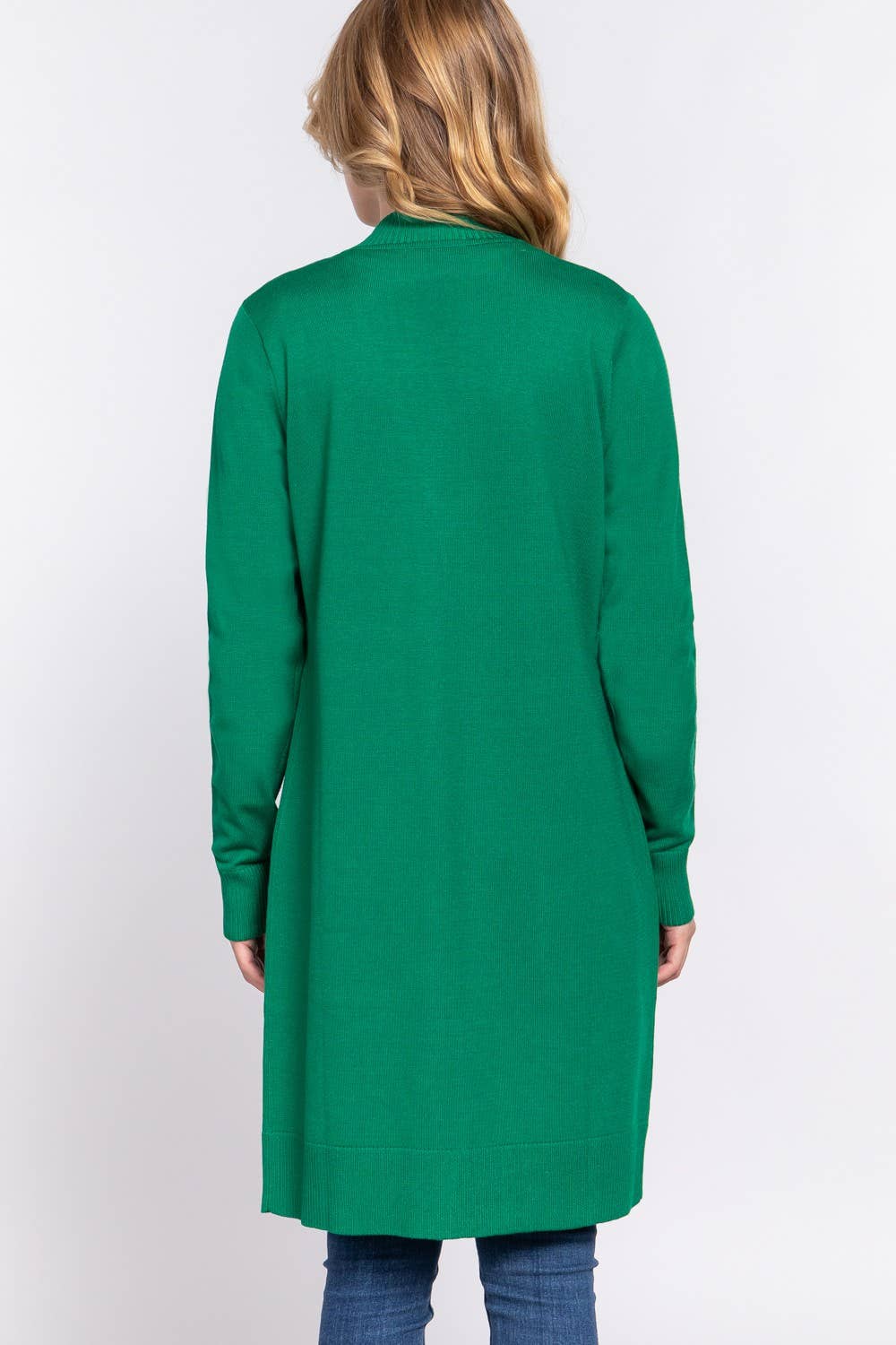 Long Sleeve Rib Banded Open Tunic Sweater Cardigan