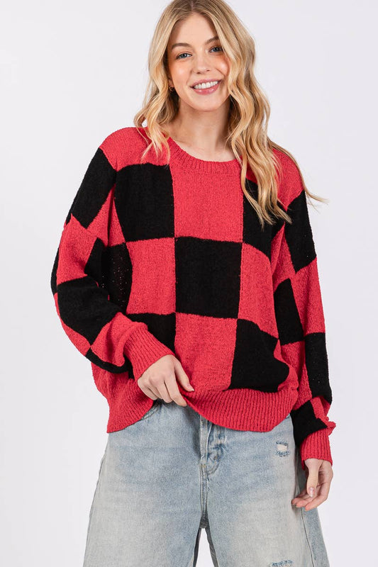 Game Day Checker Sweater Top