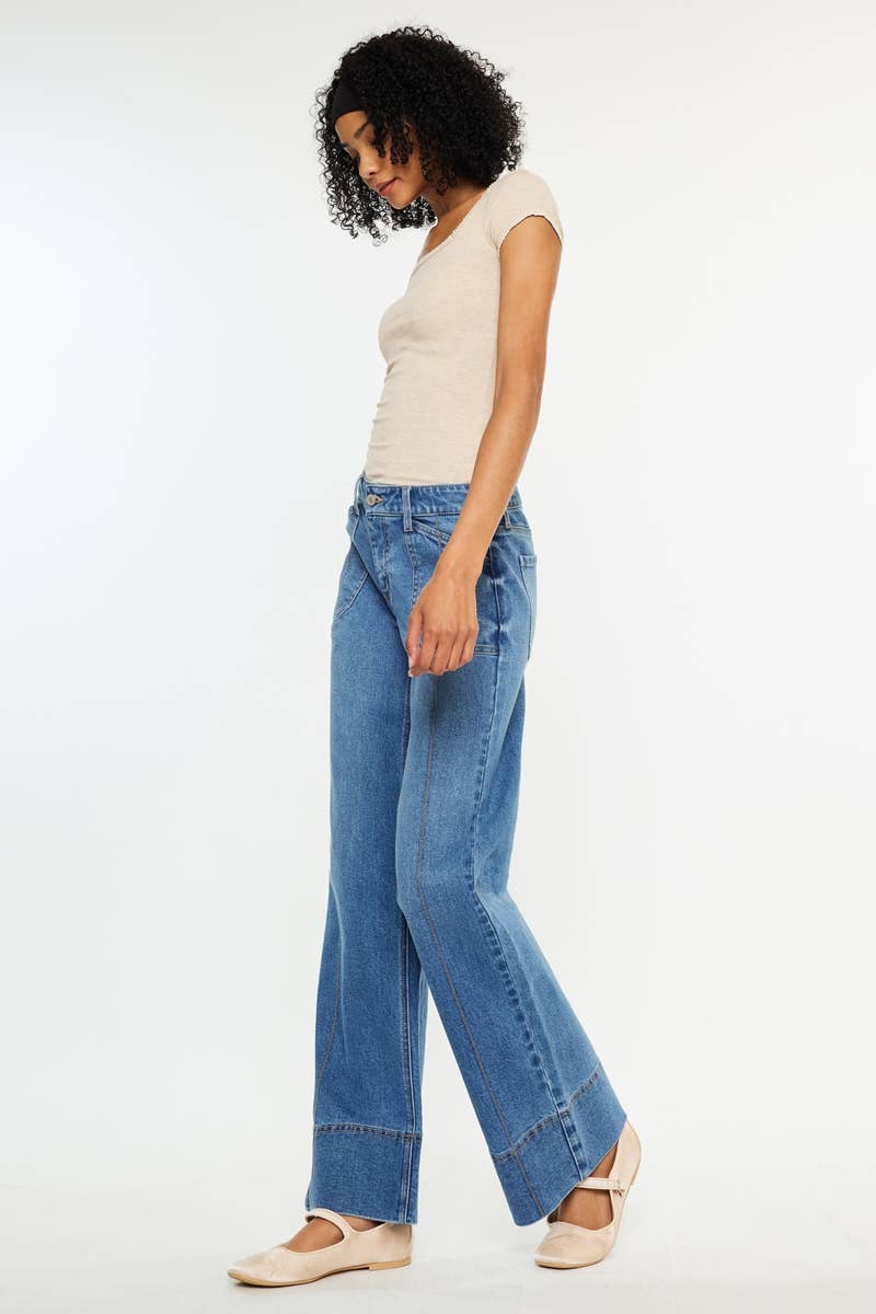 KAN CAN MID RISE WIDE LEG JEANS