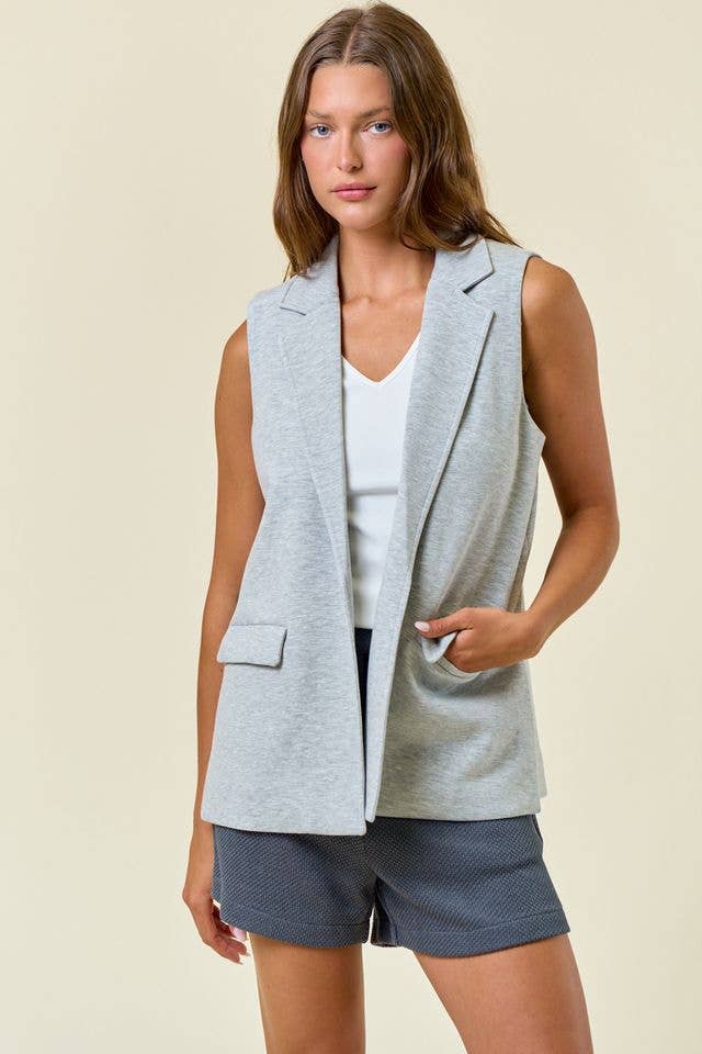 Stretch Knit Open Front Long Vest - 10687J