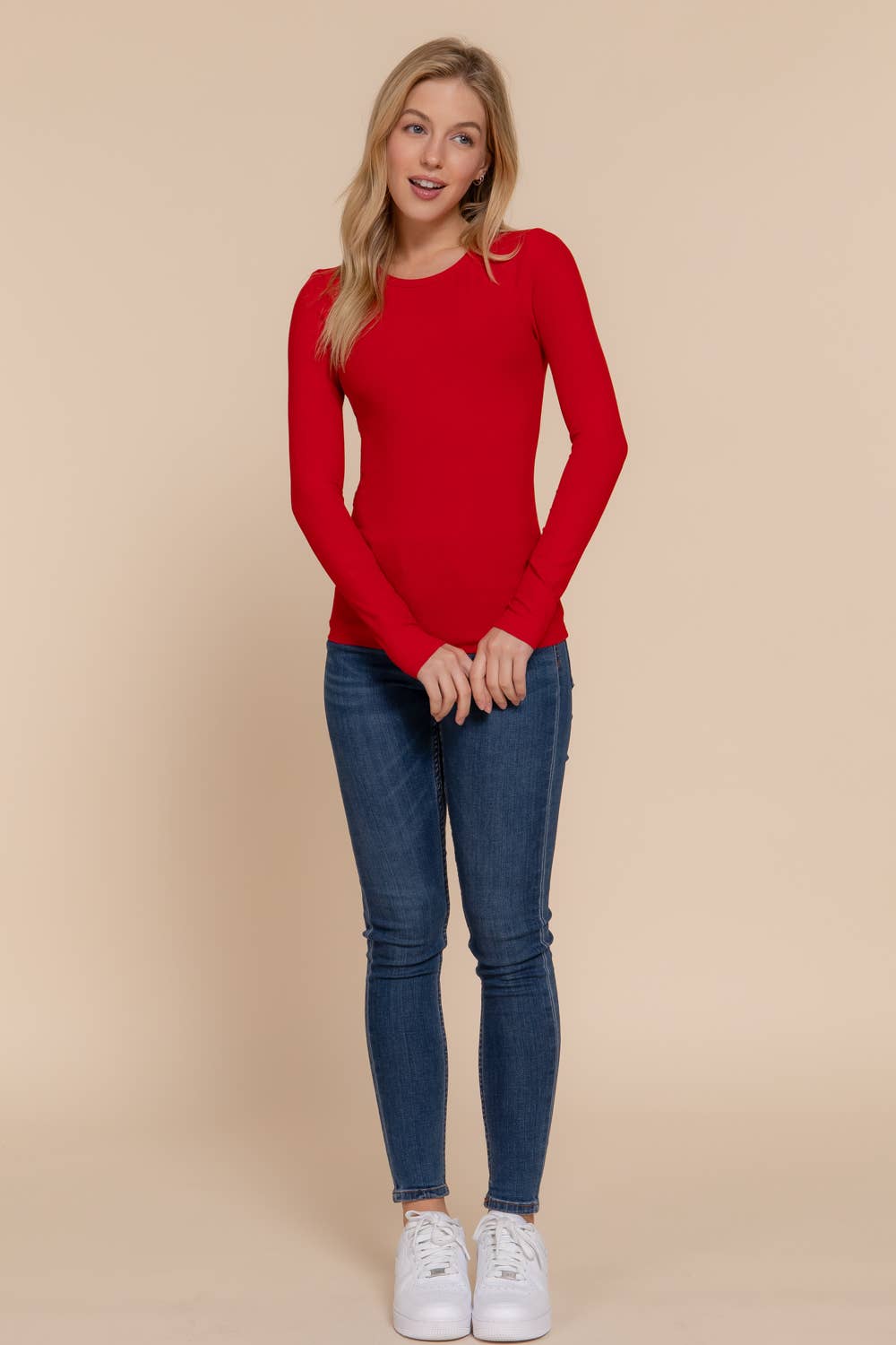 Long Sleeve Crew Neck Rayon Rib Knit Top