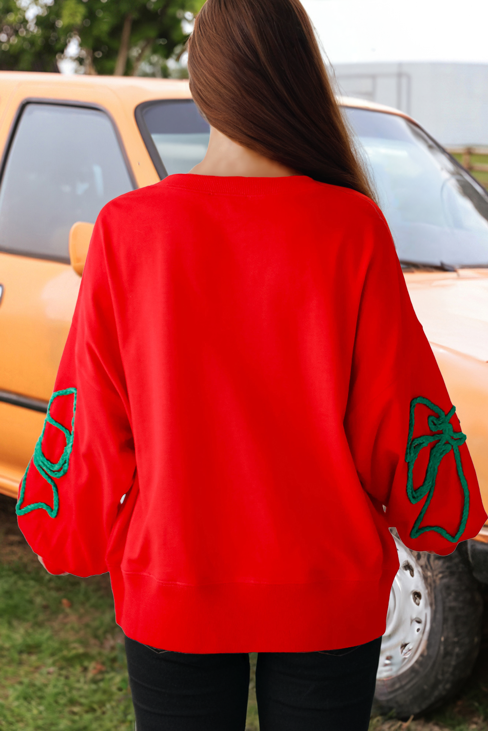 Fashion-W Corded Christmas Pattern Oversize Sweatshirt