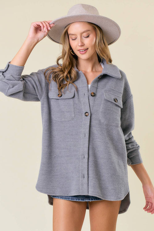 Fleece Knit Button-Down Shacket W/ Patch Pocket - 10606J