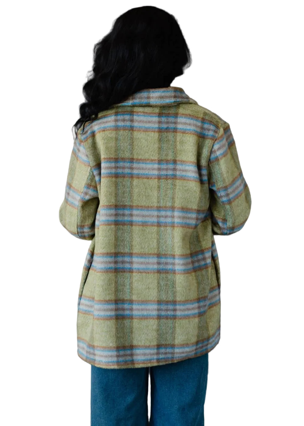 Green, Camel & Turquoise Plaid Jacket