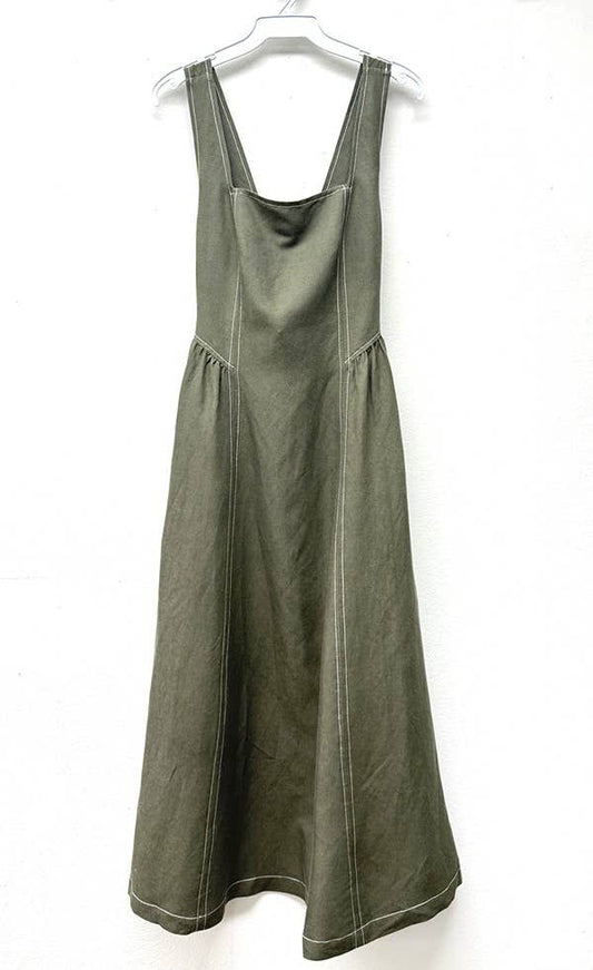 Linen Contrast Stitch Midi Dress