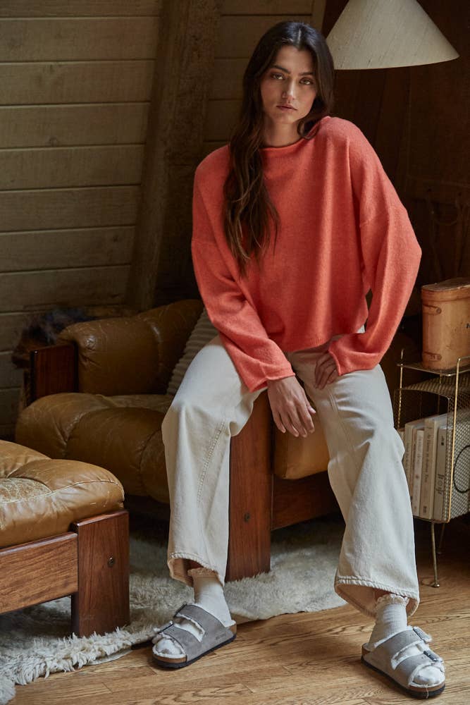 Knit Sweater Rolled Round Neck Pullover Top