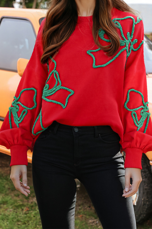 Fashion-W Corded Christmas Pattern Oversize Sweatshirt