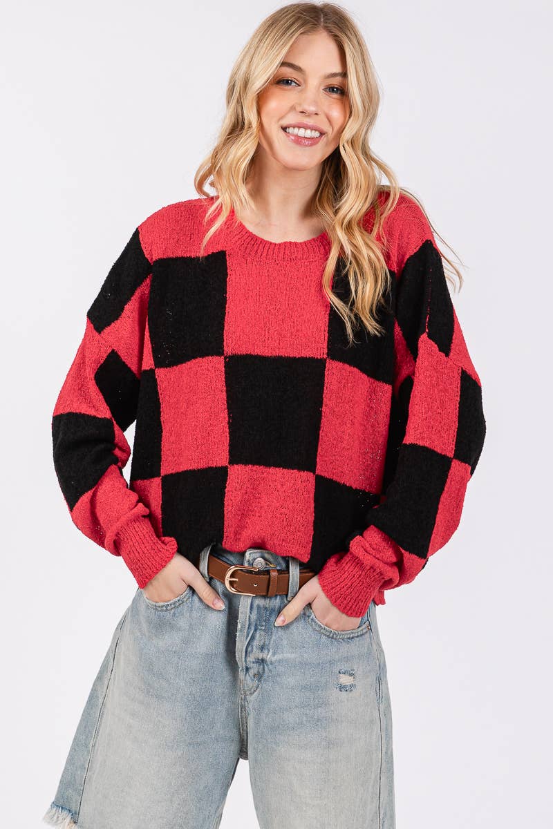 Game Day Checker Sweater Top