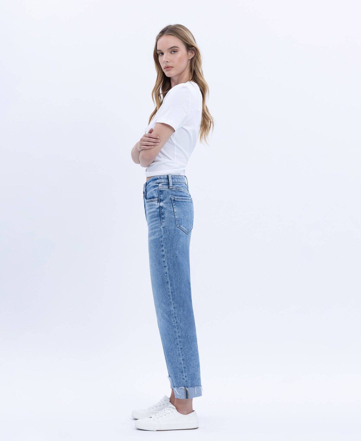 HIGH RISE CUFFED CROP STRAIGHT JEANS