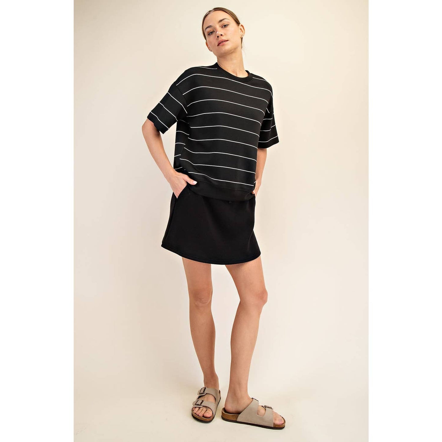 MODAL SCUBA STRIPE BASIC SHORT SLEEVE TOP