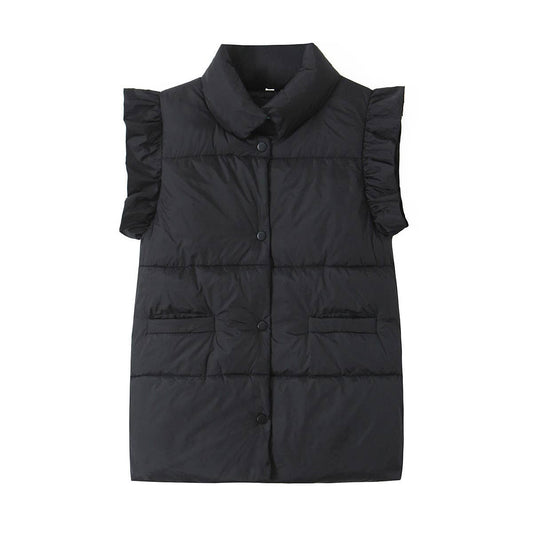 Stand-Up Collar Ruffled Sleeve Vest