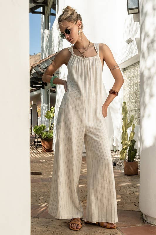 Striped Linen Wide Leg Jumpsuit