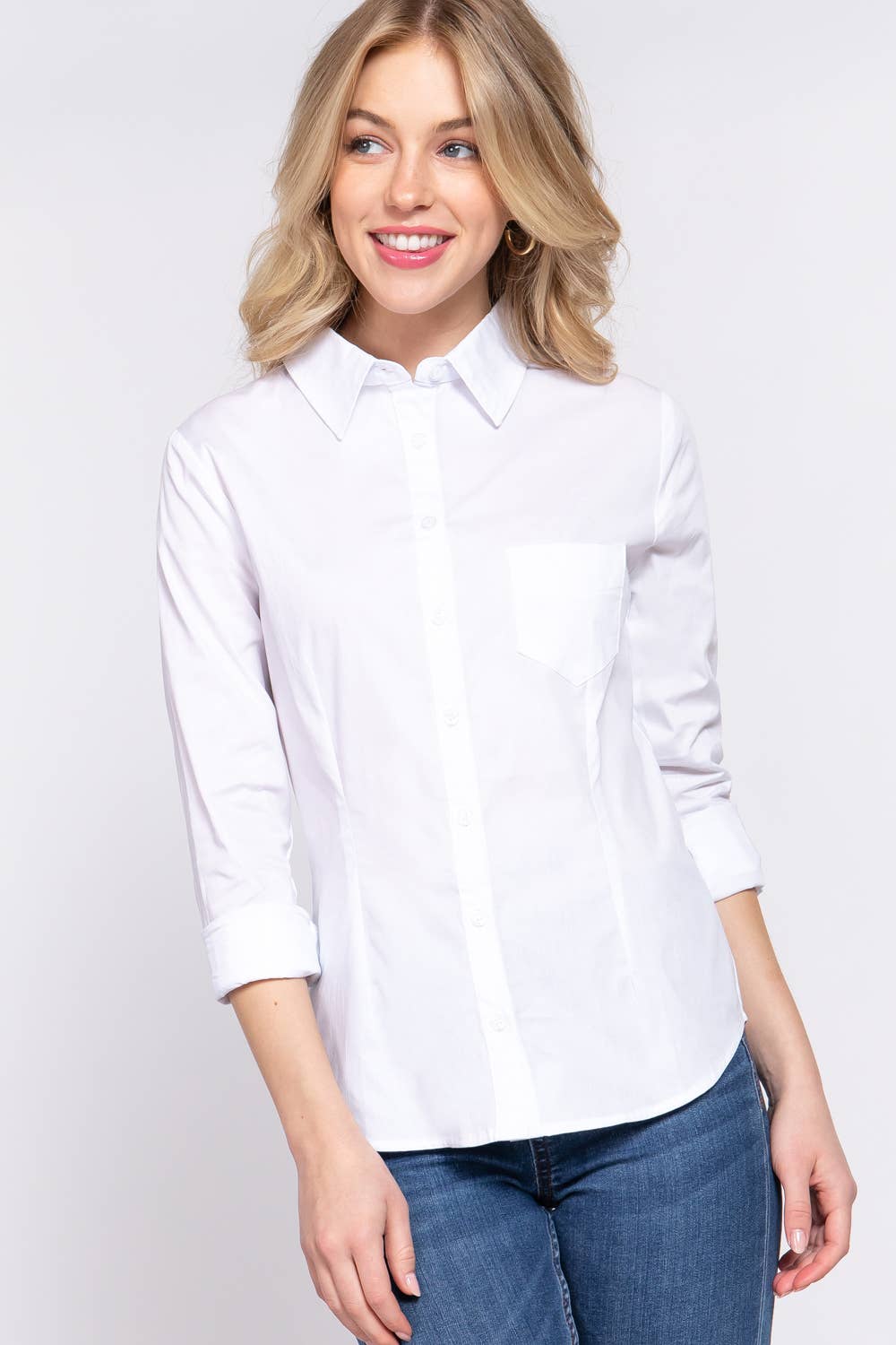 Long Sleeve Button Down Stretch Poplin Shirt