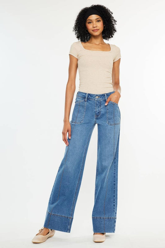 KAN CAN MID RISE WIDE LEG JEANS