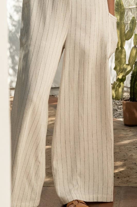 Striped Linen Wide Leg Jumpsuit