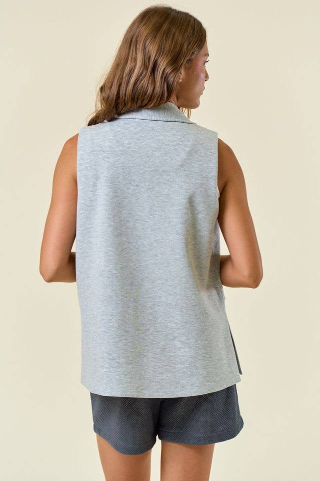 Stretch Knit Open Front Long Vest - 10687J