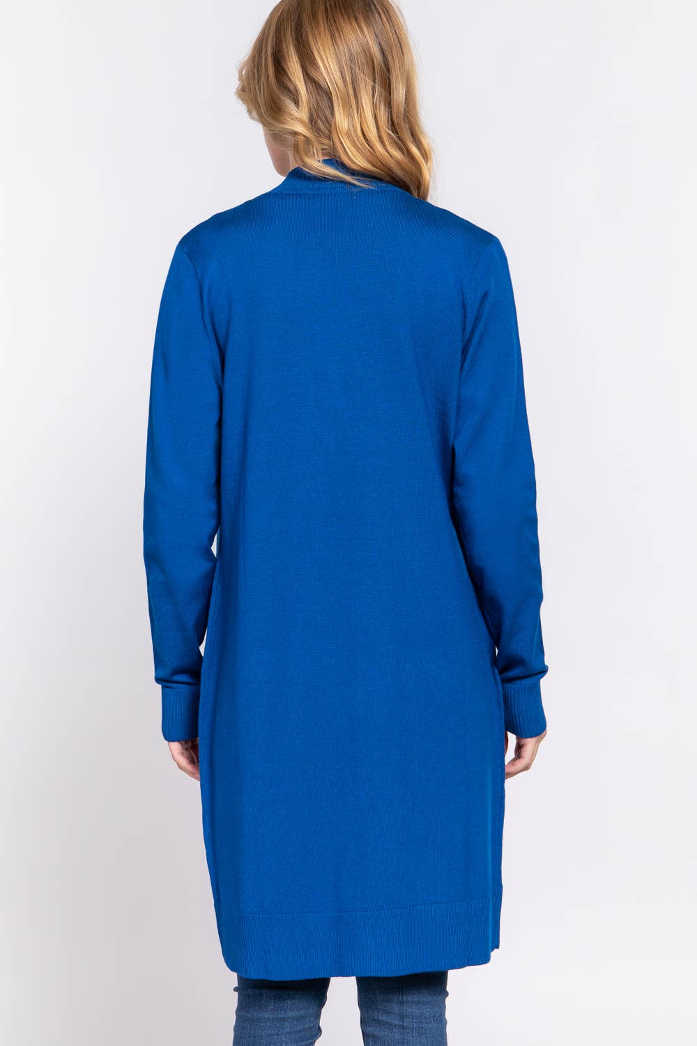 Long Sleeve Rib Banded Open Tunic Sweater Cardigan