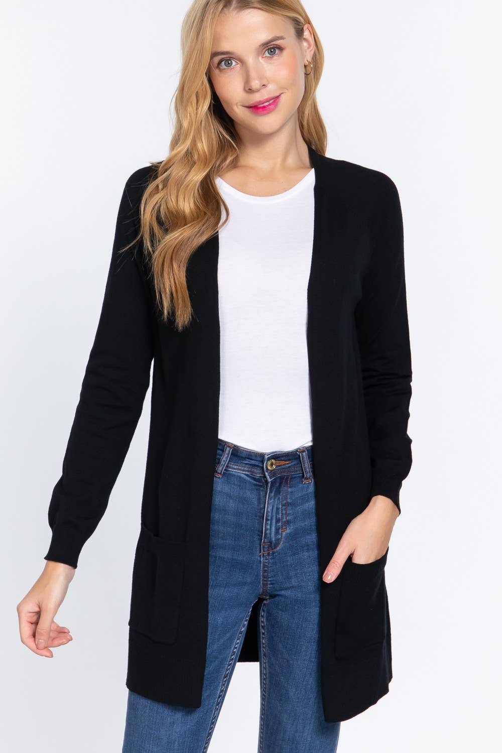 Long Raglan Sleeve with Pocket Open Sweater Cardigan