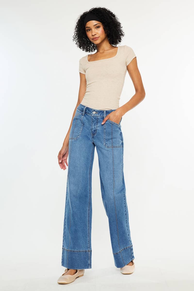 KAN CAN MID RISE WIDE LEG JEANS
