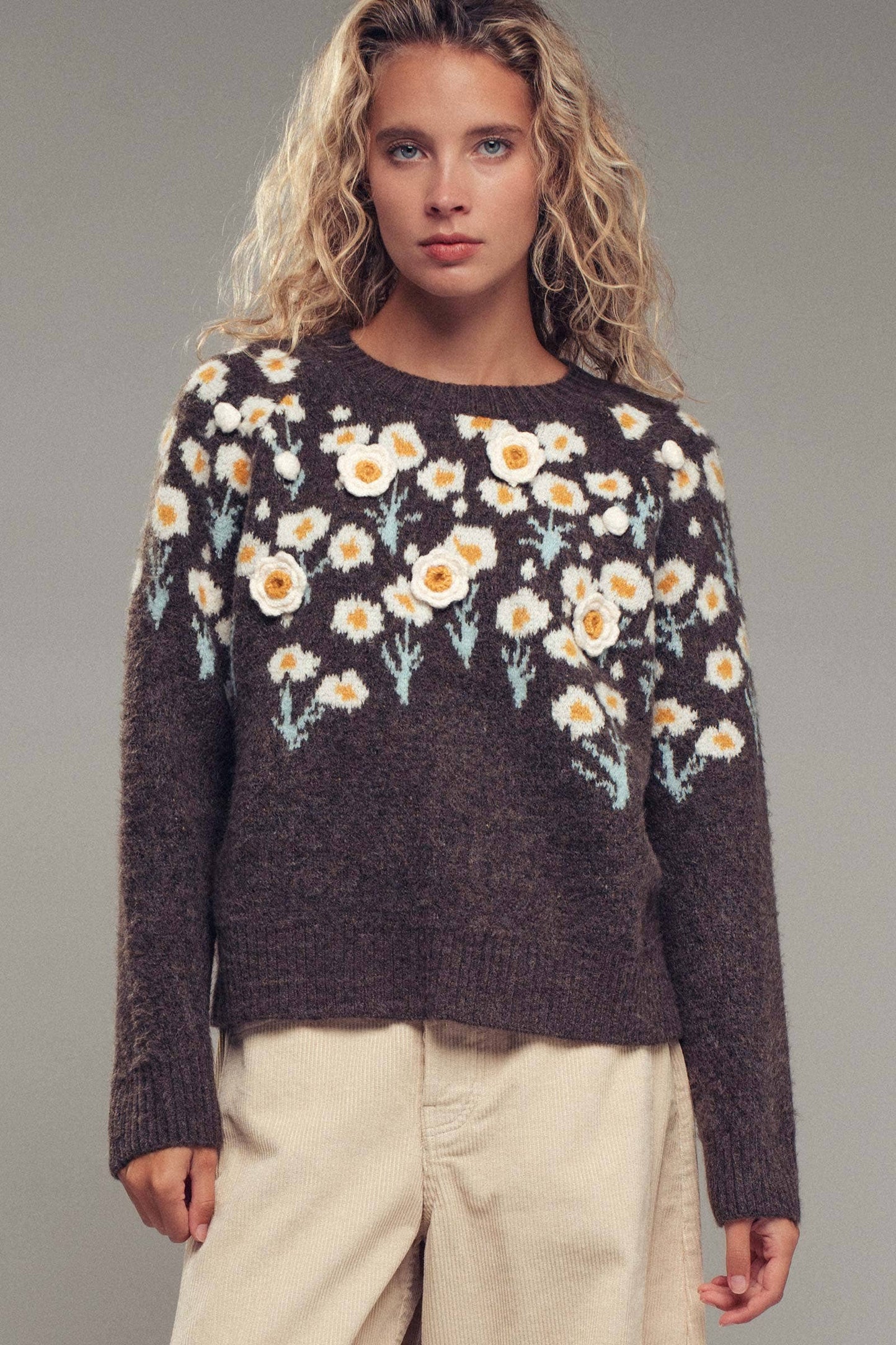 Daisy Embossed 3D Floral Knit Sweater