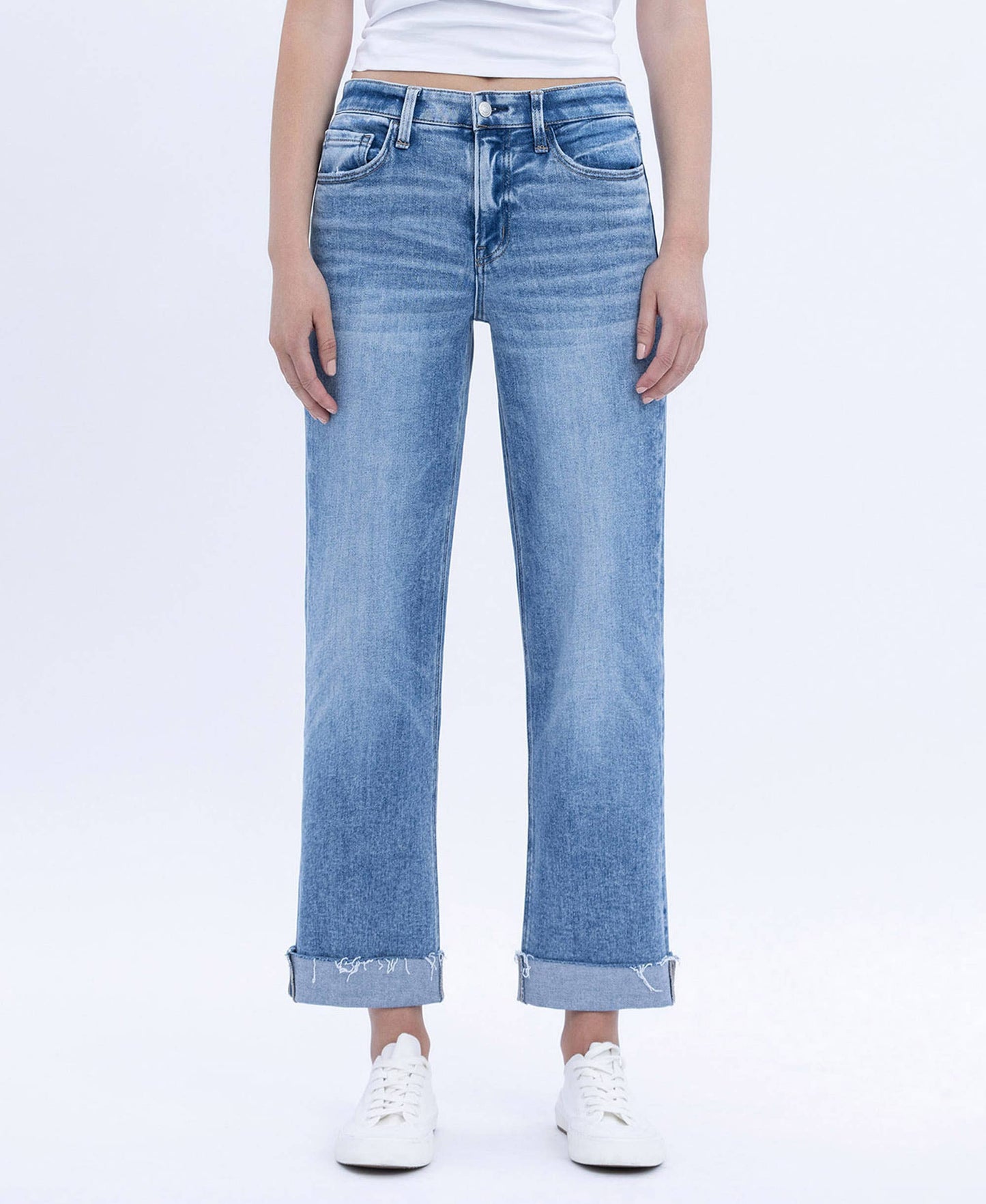 HIGH RISE CUFFED CROP STRAIGHT JEANS