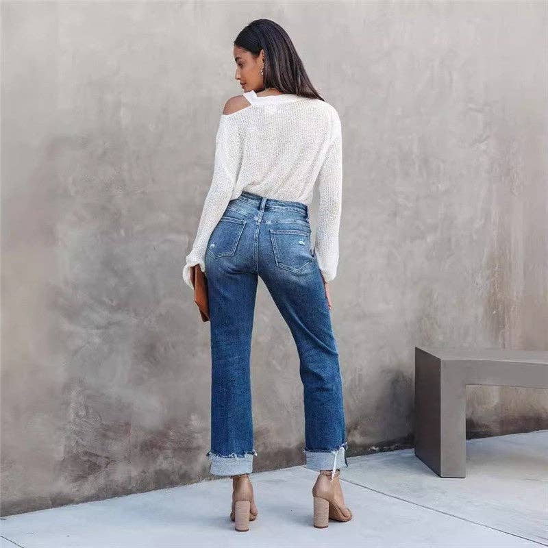 Relaxed Fit Straight Leg Denim Jeans